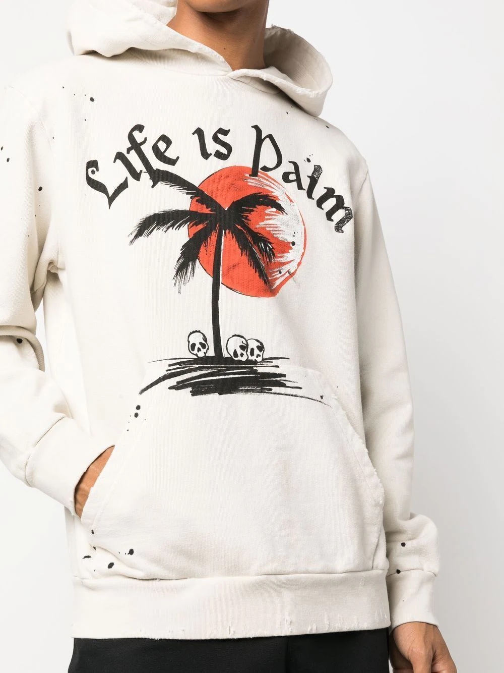 slogan-print paint splatter hoodie - 5