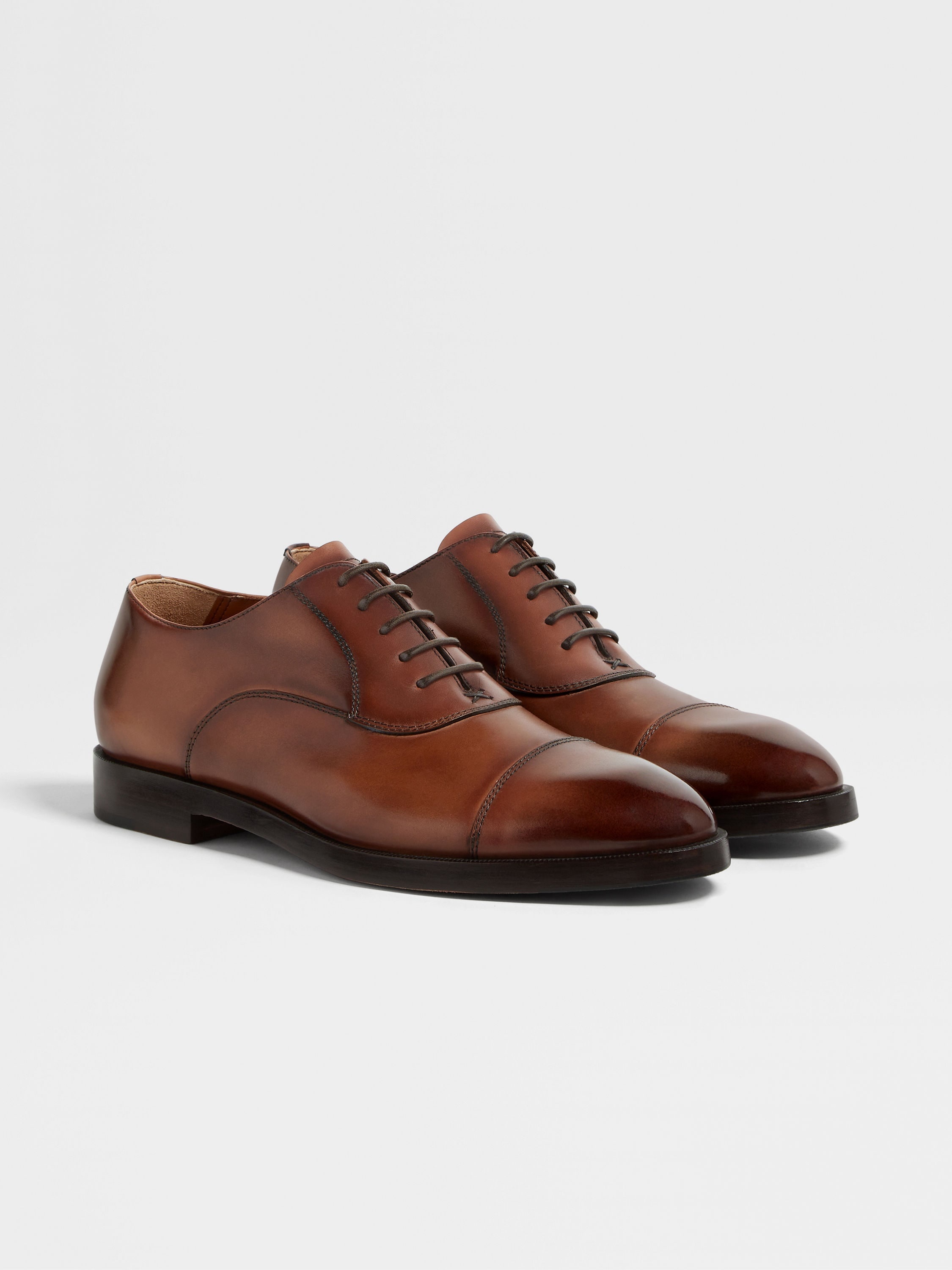 LIGHT BROWN LEATHER TORINO OXFORD SHOES - 3