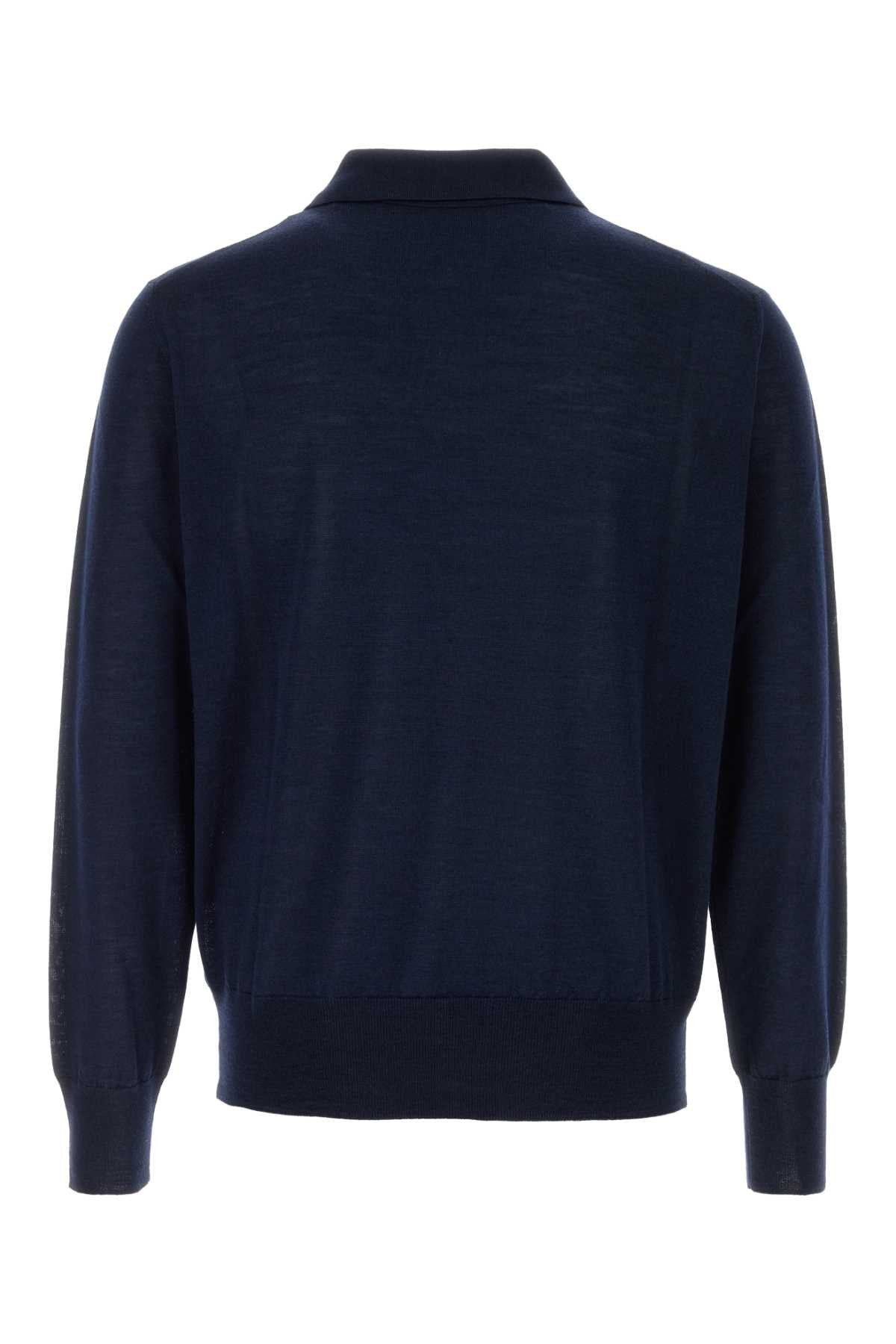 Ami Men Dark Blue Wool Blend Polo Shirt - 2