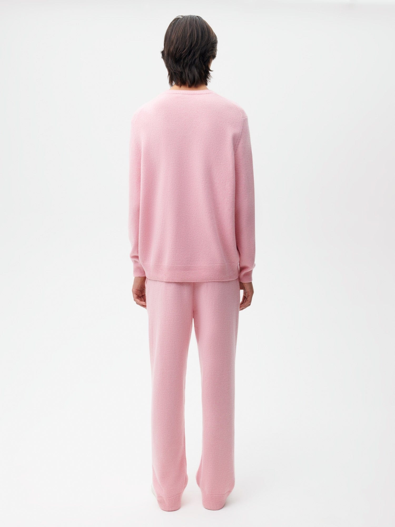 Mens Recycled Cashmere Loose Track Pants - Sakura Pink - 3