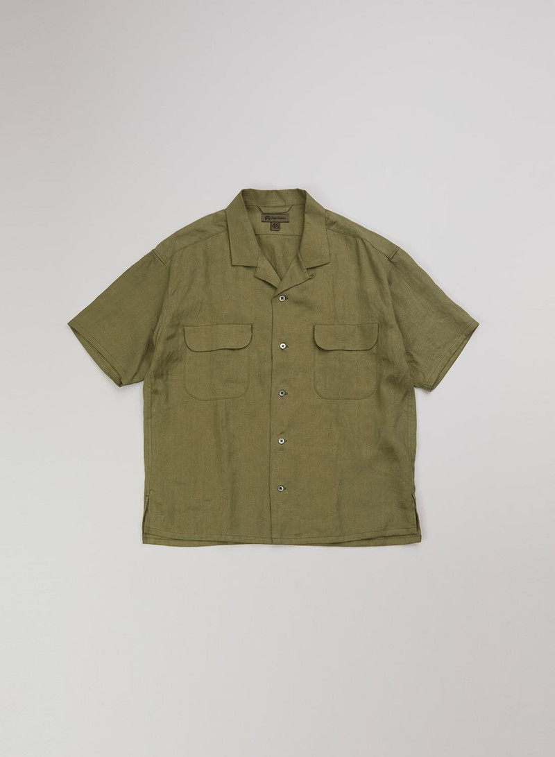 Open Collar Shirt Linen Twill in Green 1