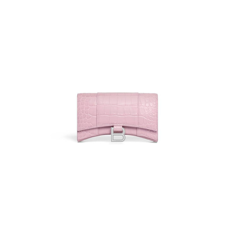 Women's Hourglass Wallet On Chain Crocodile Embossed in Pink - 1