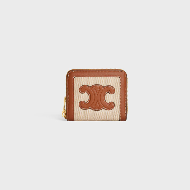 COMPACT ZIPPED WALLET CUIR TRIOMPHE in Textile and calfskin 1