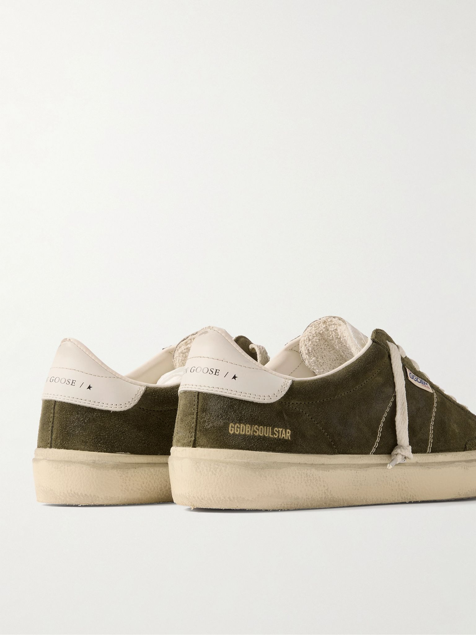 Soul-Star Distressed Leather-Trimmed Suede Sneakers Green - 5