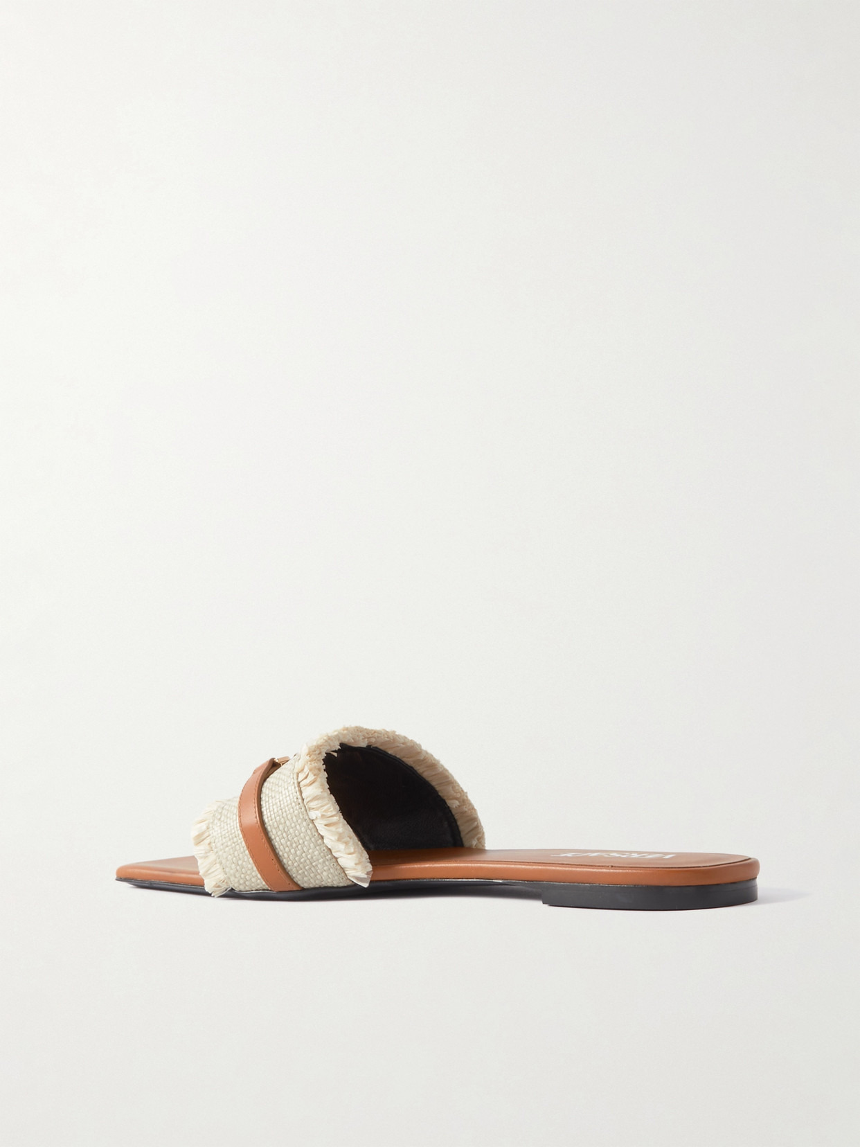 Embellished Leather-trimmed Raffia Mules - 3