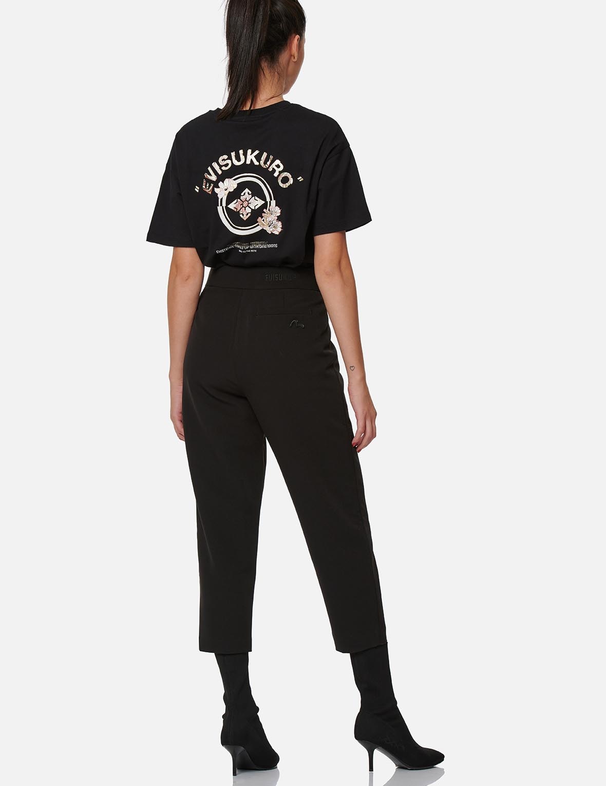 Partial Leather Buckle Belt Cropped Straight Fit Pants - 4