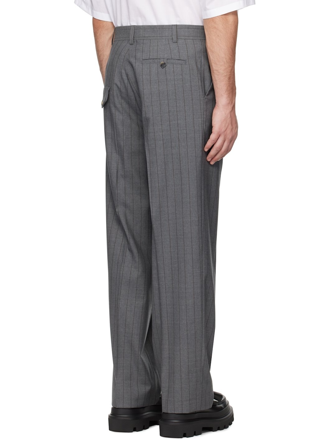 Gray Wool Pinstripe Trousers - 3