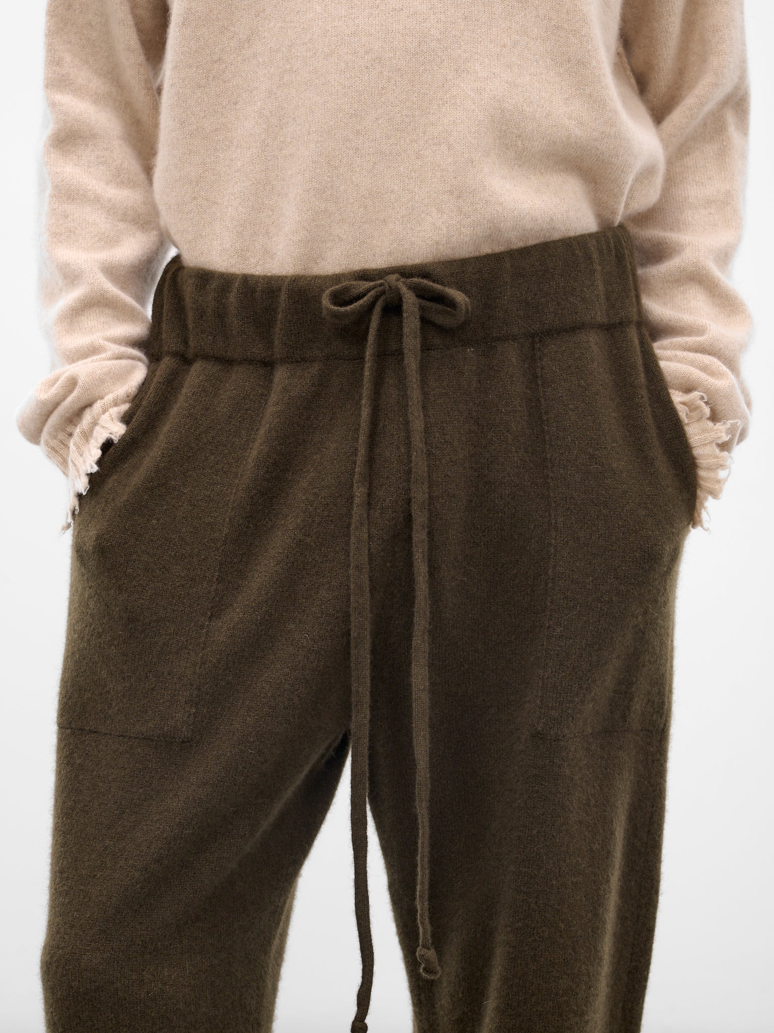 Army Green Cashmere Knit Trousers - 4