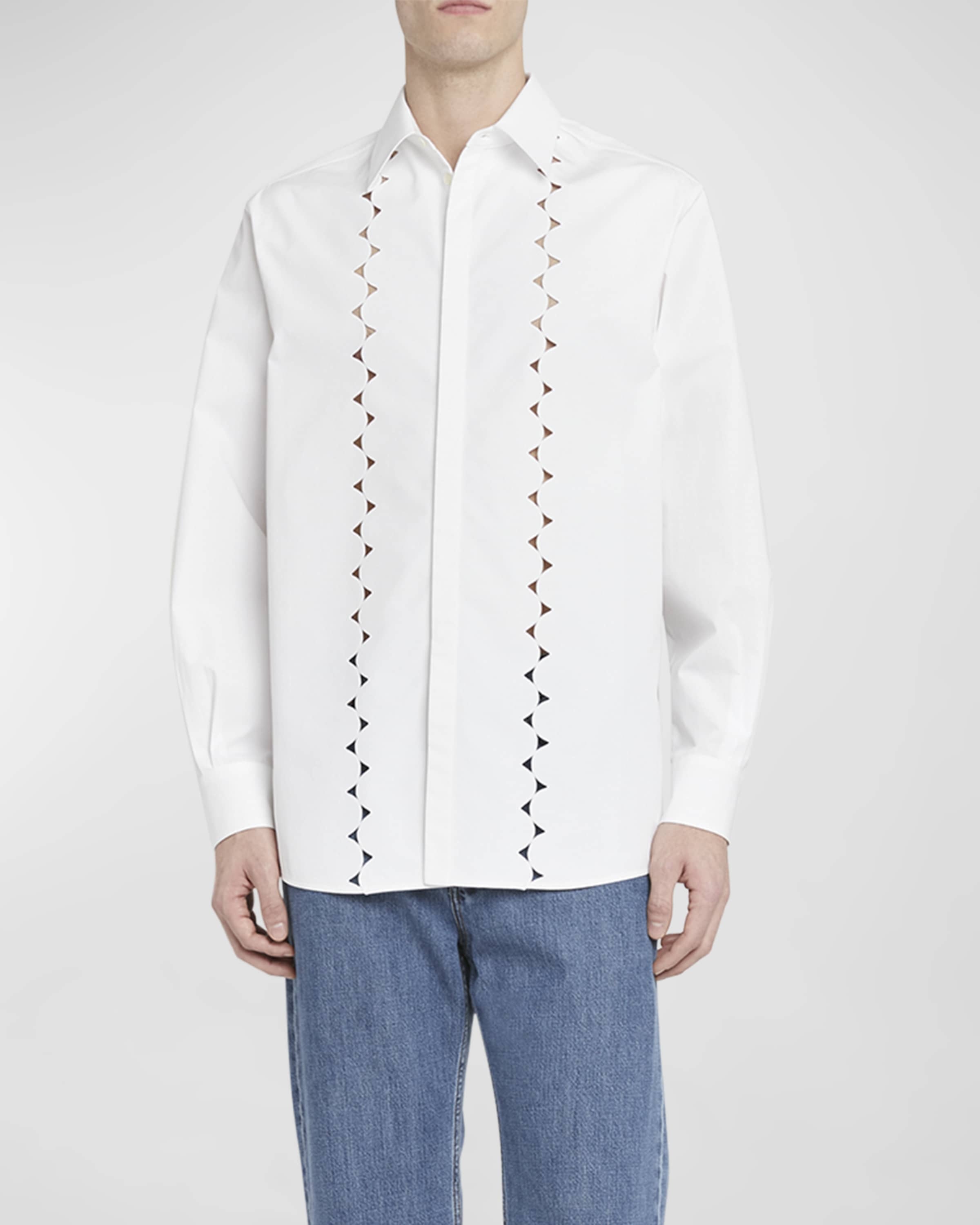 Men's Scalloped Broderie Anglaise Button-Down Shirt - 2