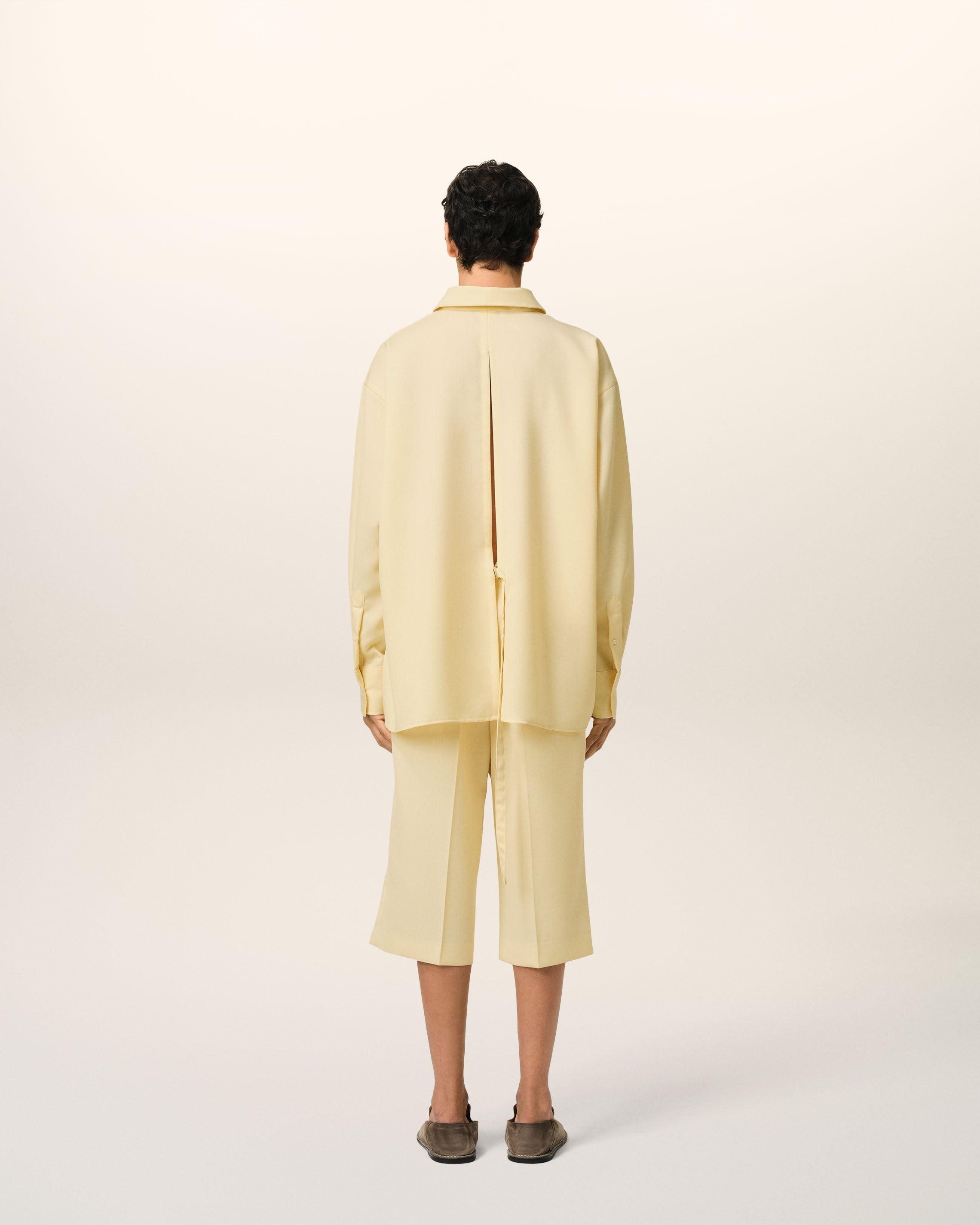 YELLOW WOOL BACK SLIT LOOSE SHIRT - 5