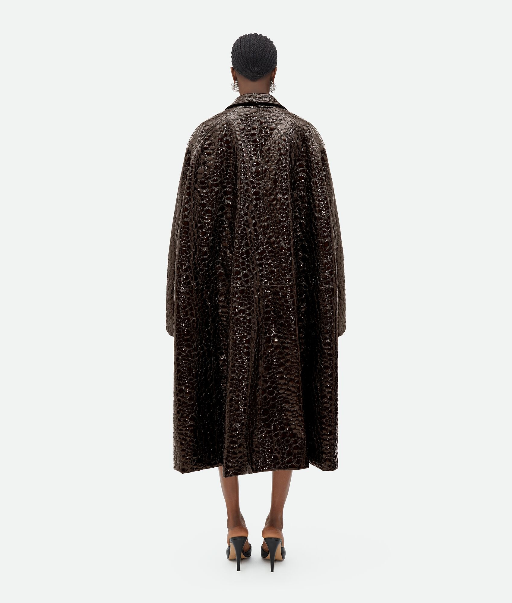 Oversized Fit Embossed Leather Coat - 3