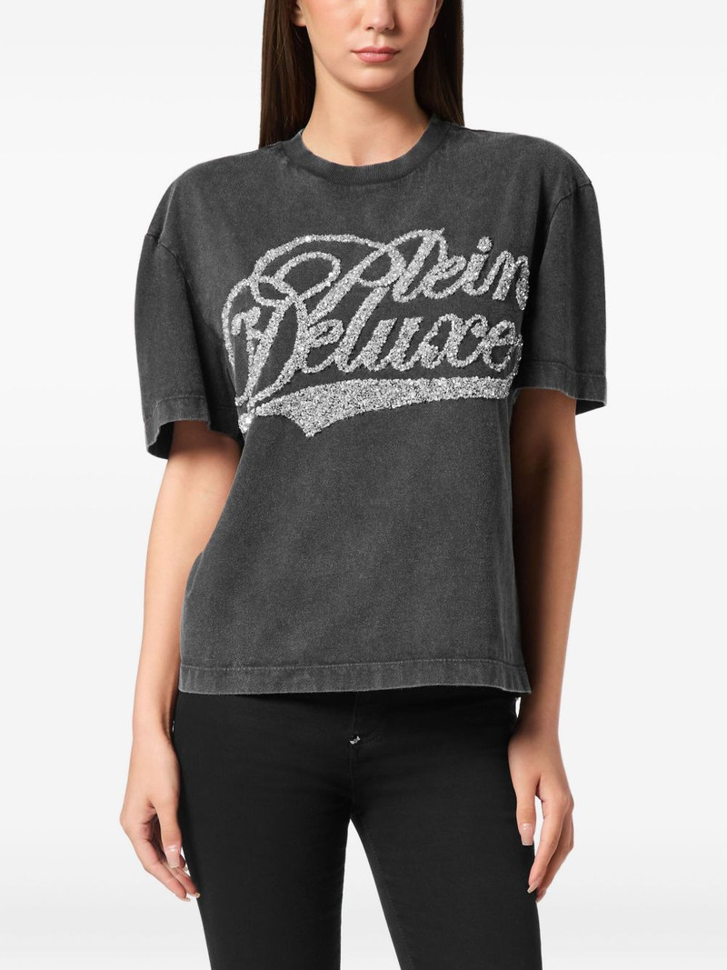 PHILIPP PLEIN sequin-embellished logo-lettering T-shirt outlook