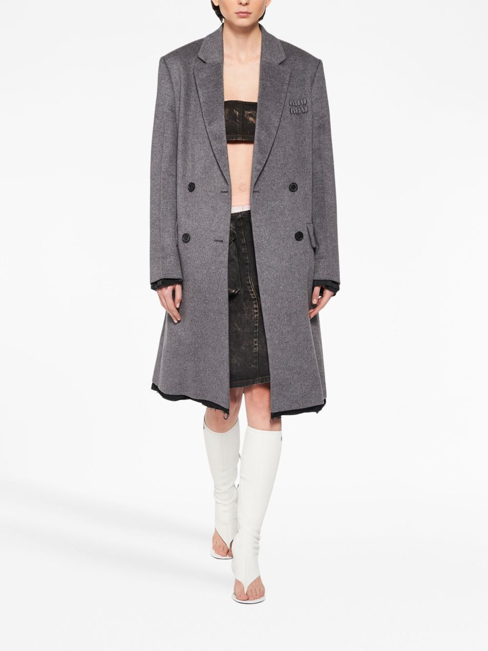 logo-embroidered double-breasted coat - 2
