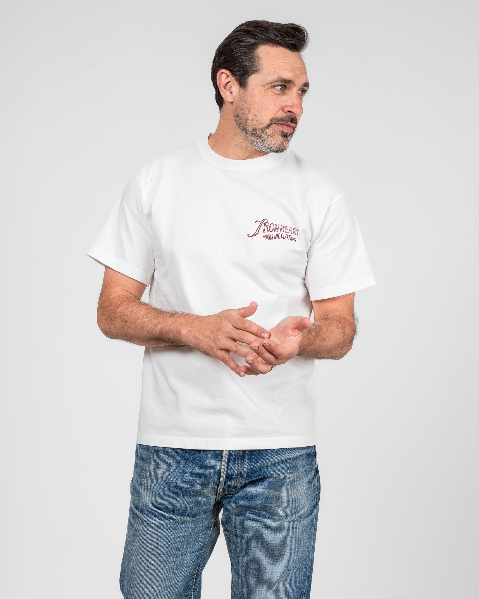 7.5OZ PRINTED LOOPWHEEL CREW NECK T-SHIRT - WHITE - 3