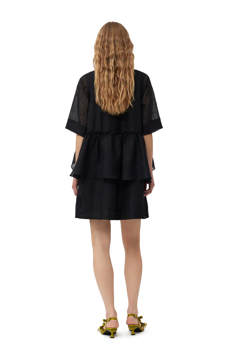 BLACK CRINKLED GEORGETTE FLOUNCE MINI DRESS 4