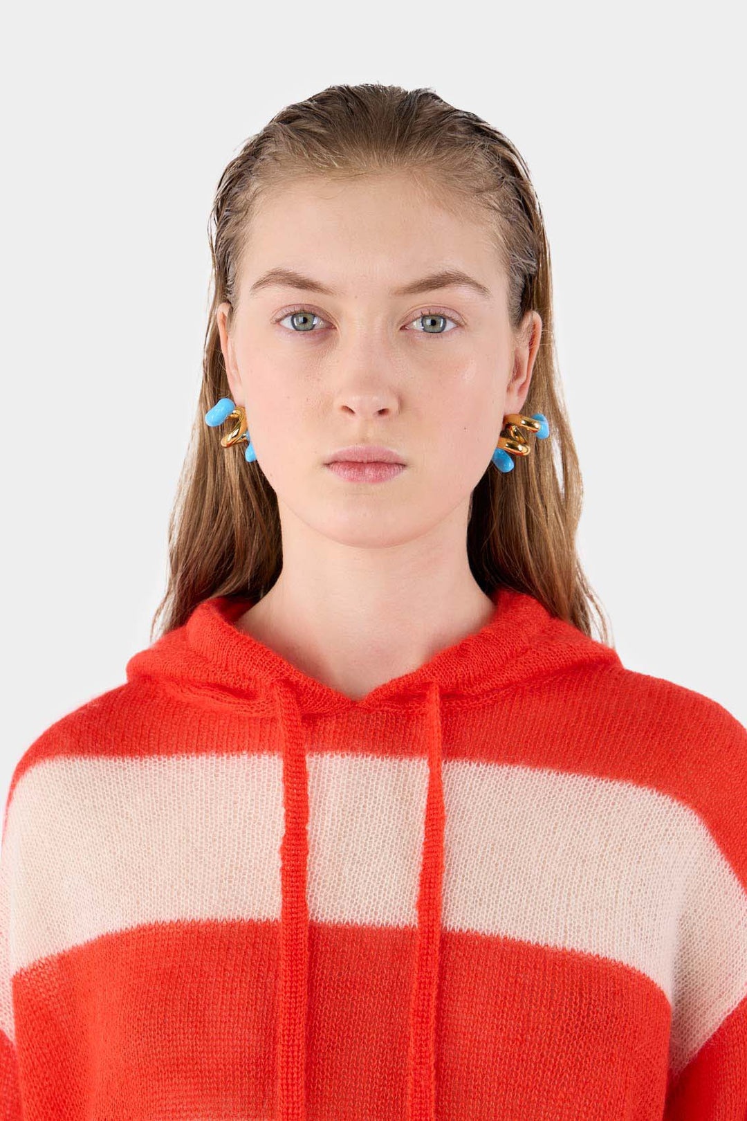 FUSILLO RUBBERIZED GOLD EARRINGS / sky blue - 2