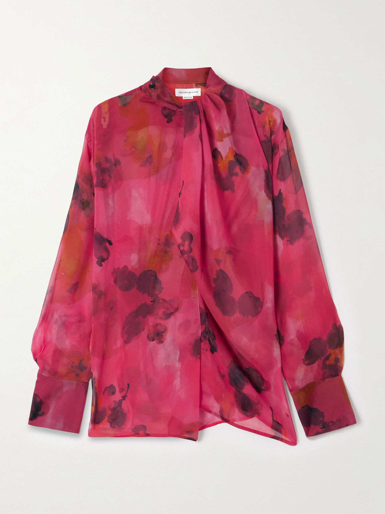 Draped floral-print silk-chiffon wrap blouse Pink - 1