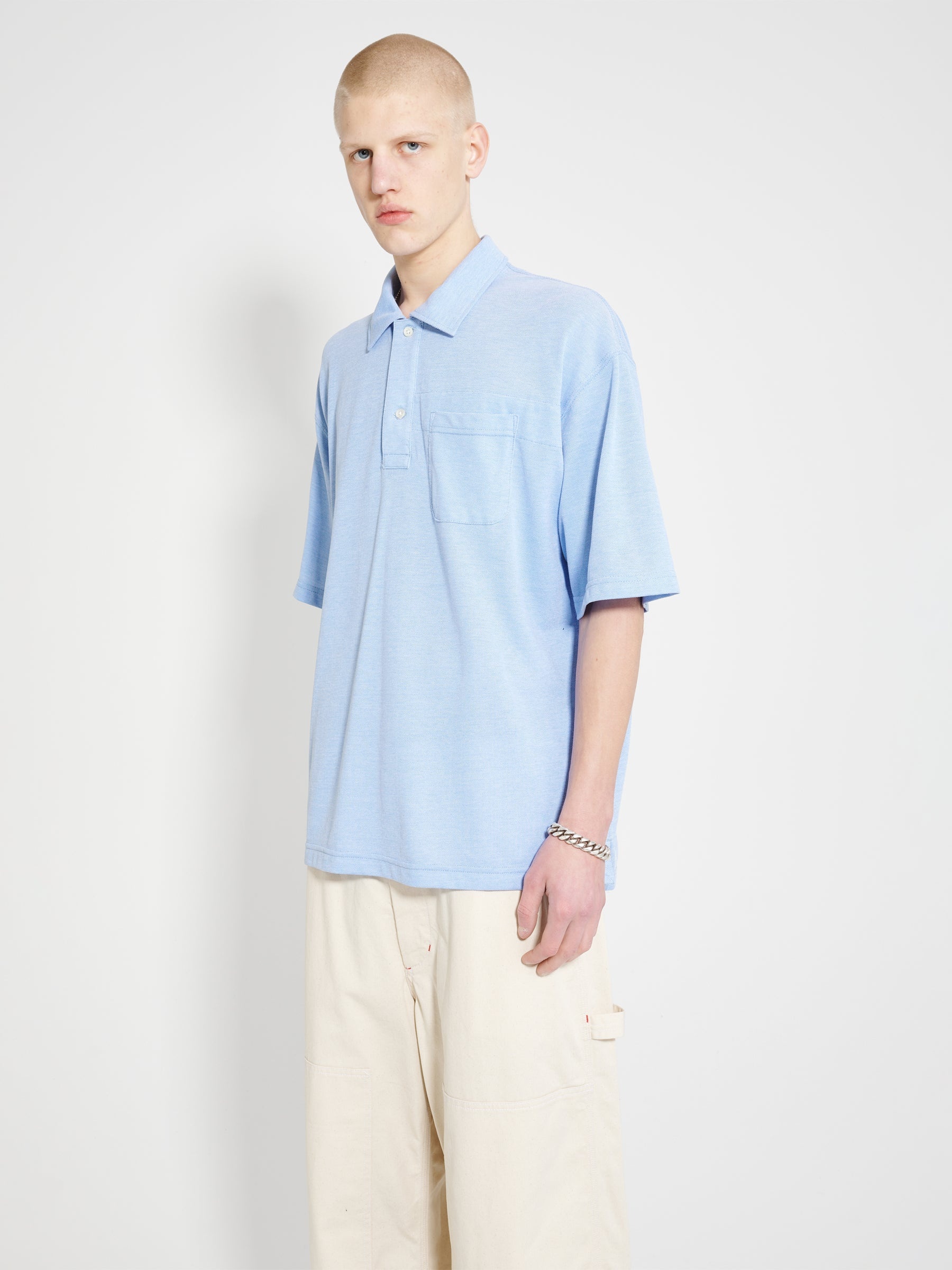 ENGINEERED GARMENTS POLO SHIRT LIGHT BLUE COTTON PIQUE - 2