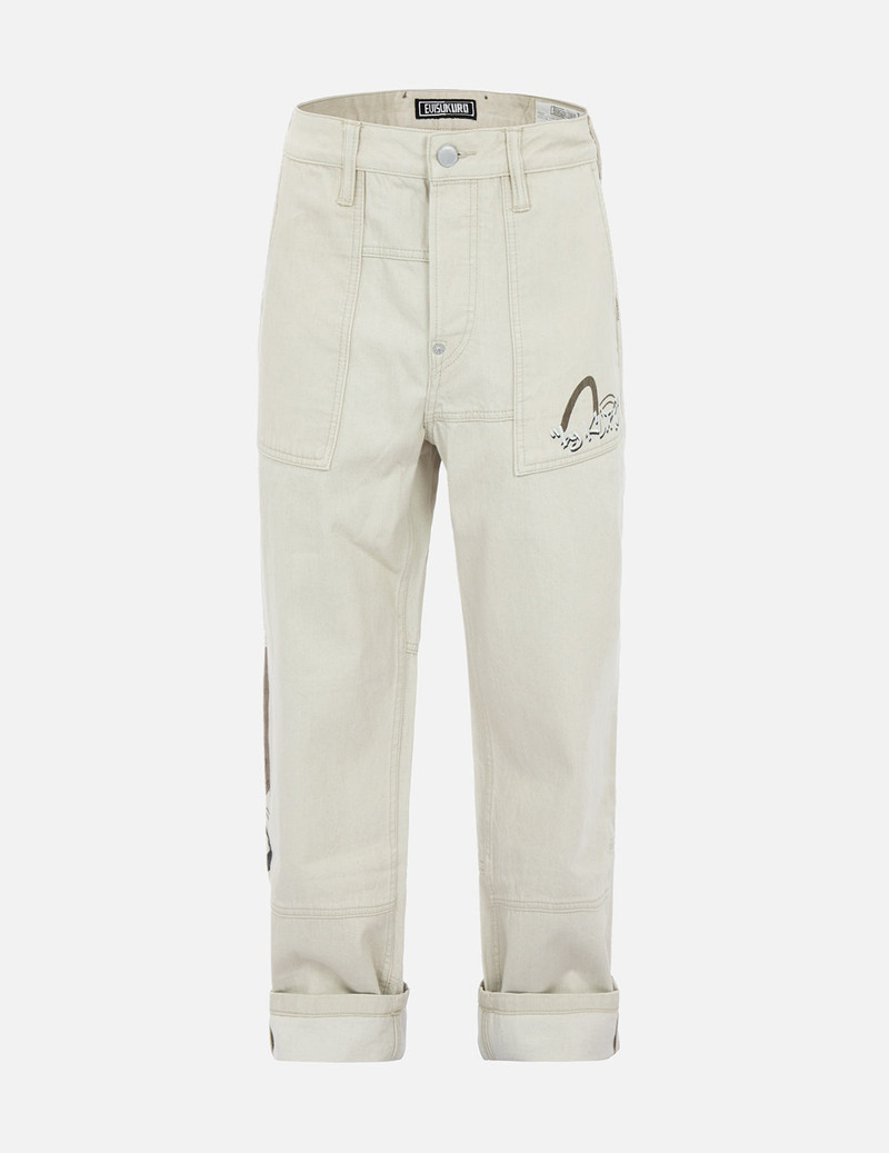 Seagull Print Colorblock Denim Jeans 1