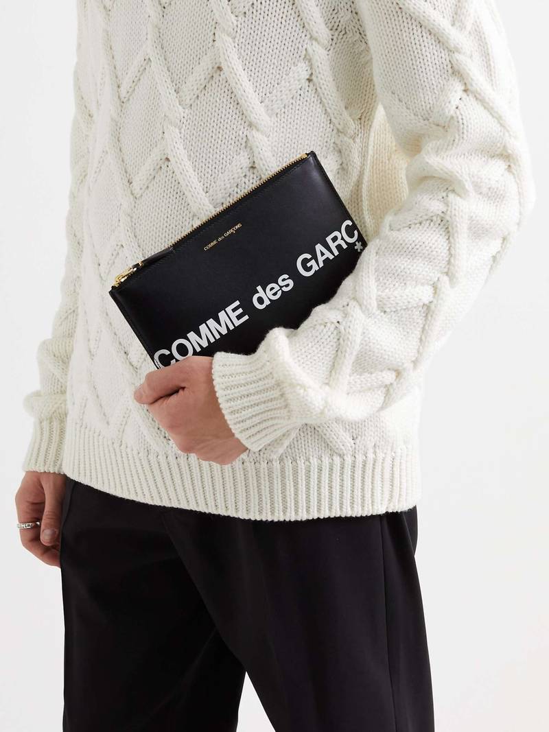 Comme Des Garçons Logo-Print Leather Pouch outlook