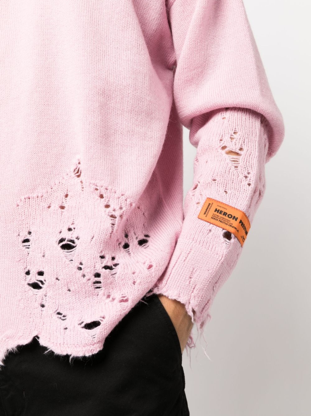 logo-embroidered ripped wool jumper - 5