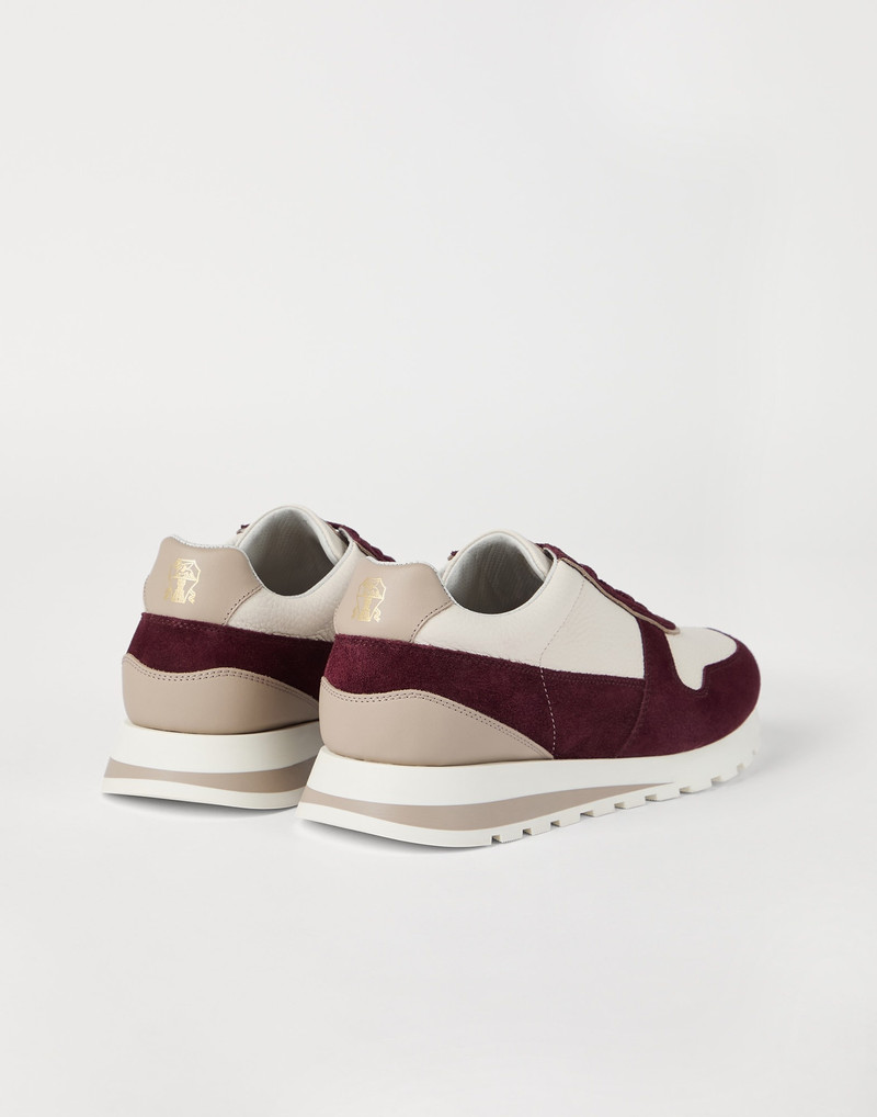 Brunello Cucinelli Washed suede and calfskin runners outlook