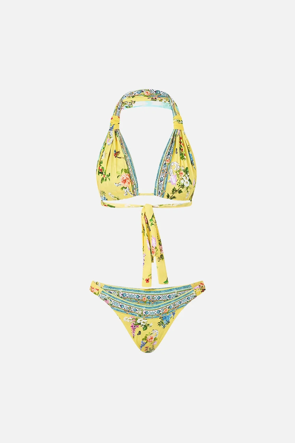 REVERSIBLE GATHERED TAB HALTER BIKINI SET - 1