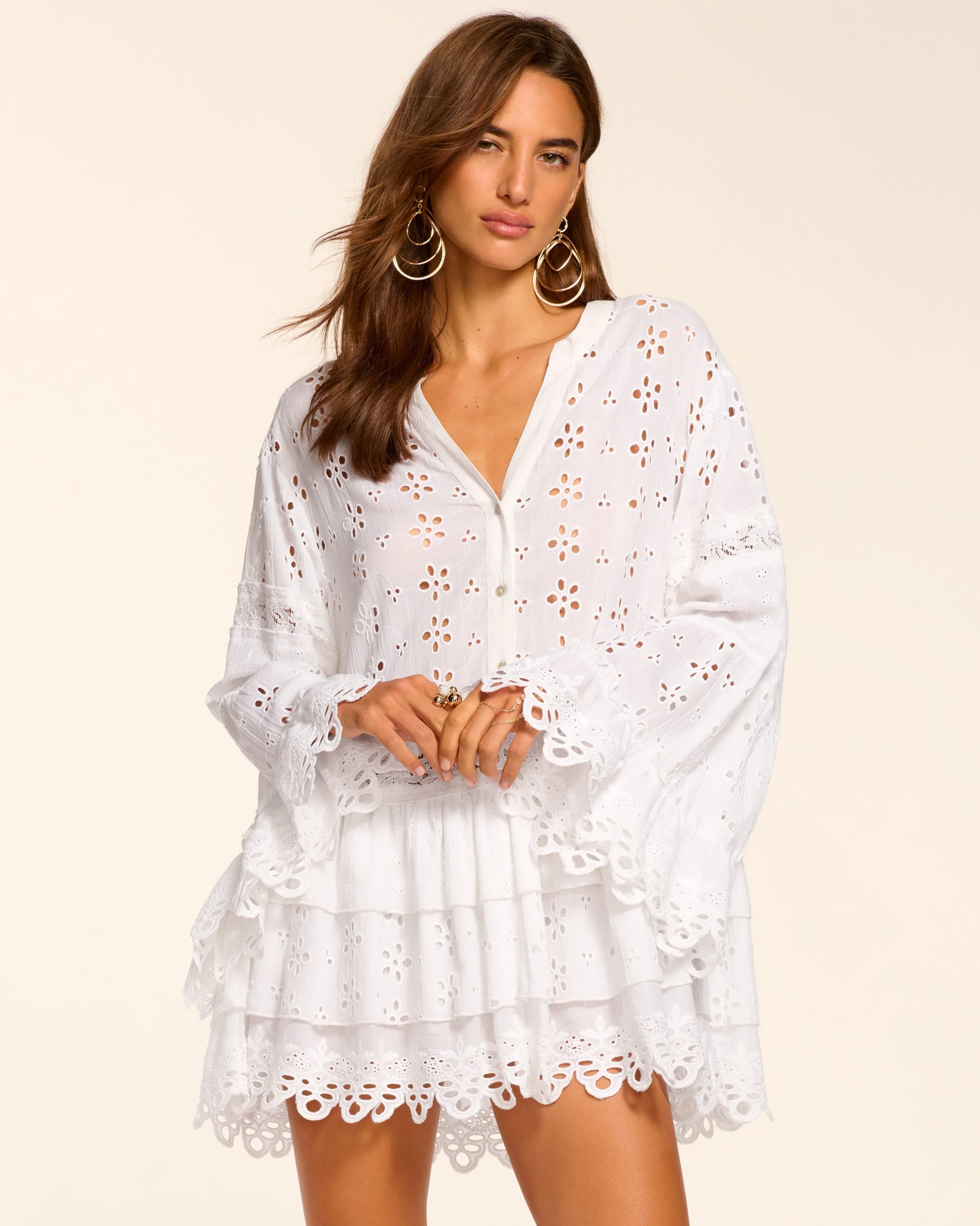 Roxanne Cotton Eyelet Coverup Mini Dress - 1