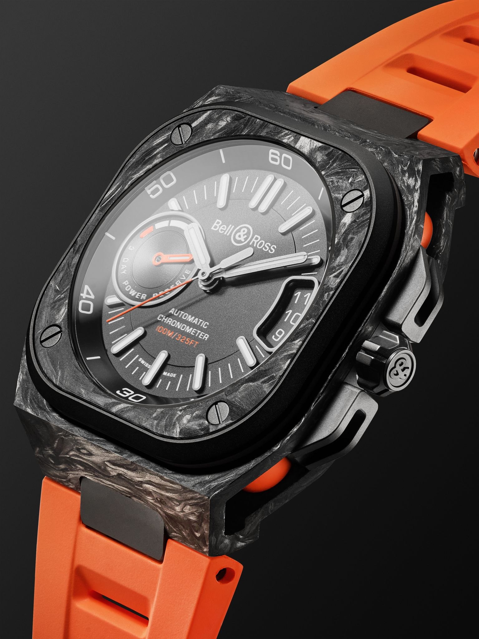 BR-X5 Carbon Orange Limited Edition Automatic Chronometer 41mm DLC-Coated Titanium and Rubber Watch, - 4