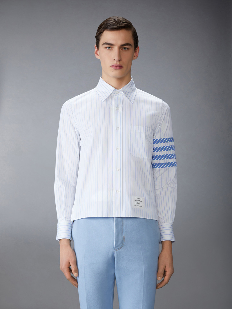 Thom Browne PINSTRIPE POPLIN 4-BAR STRAIGHT FIT SHIRT outlook
