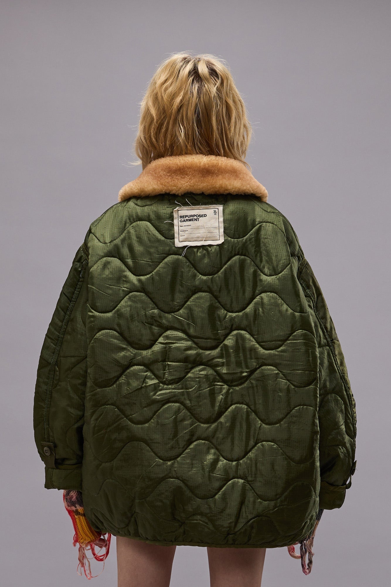 REFURBISHED LINER WITH SHEARLING SHAWL COLLAR - OLIVE - R13 - 6