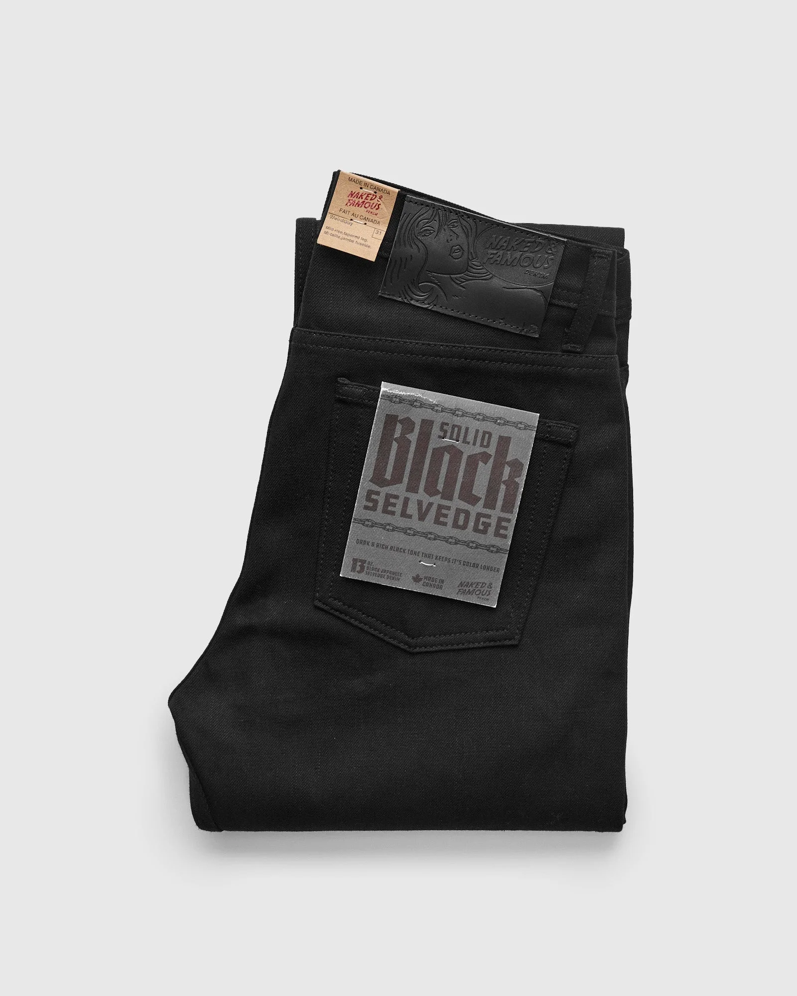 "Solid Black" 13oz Selvedge Denim - Weird Guy Fit - 1