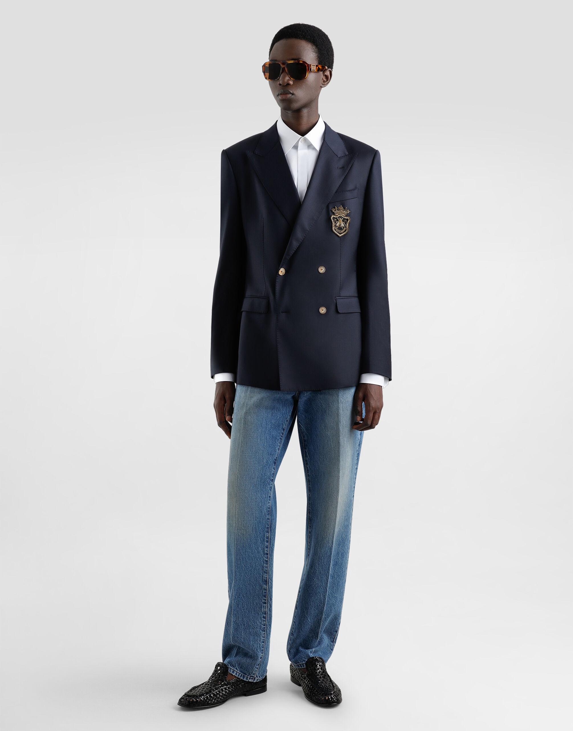 Double-breasted wool jacket with patch - 2