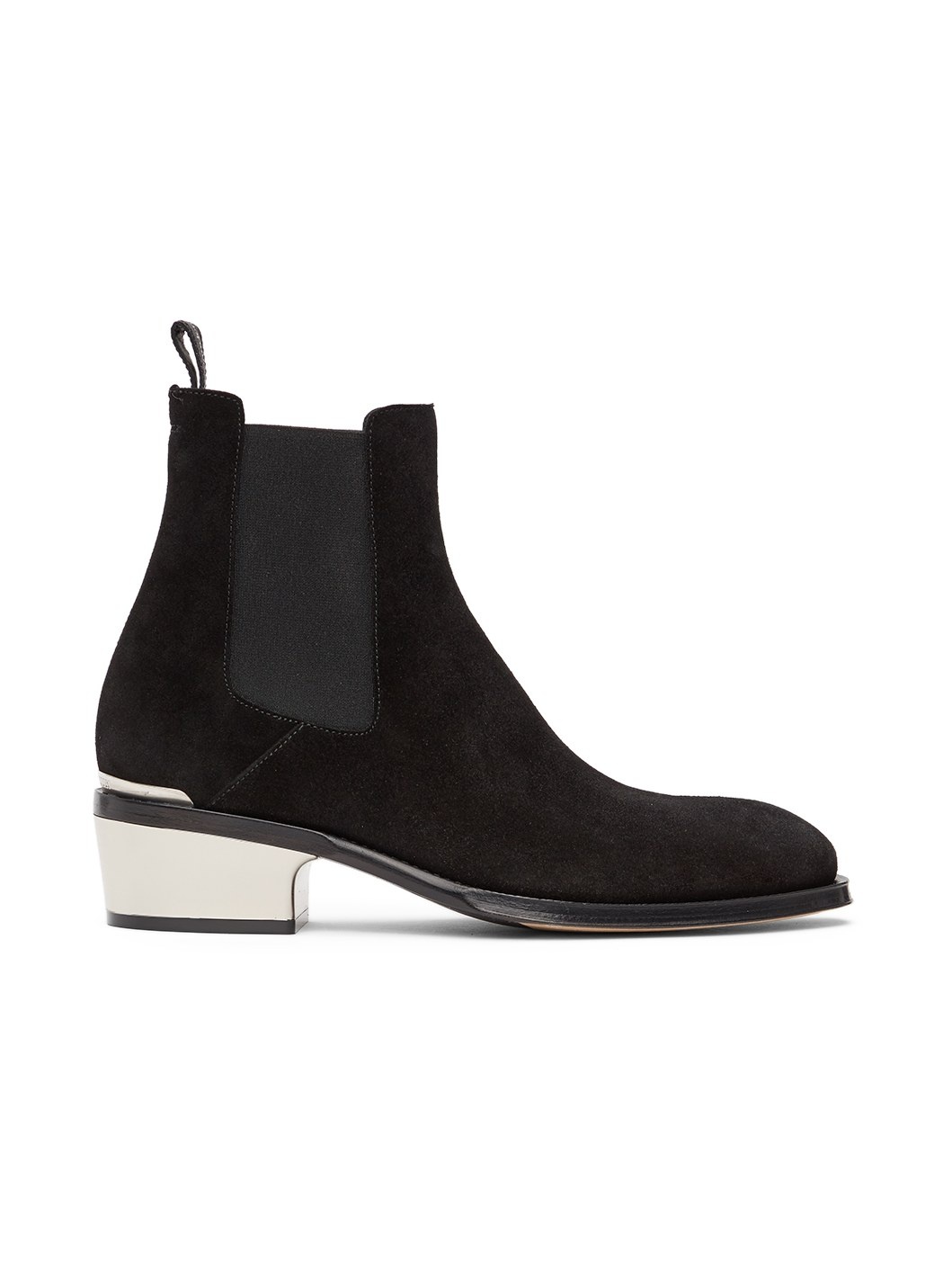 Black Suede Metal Heel Chelsea Boots - 1