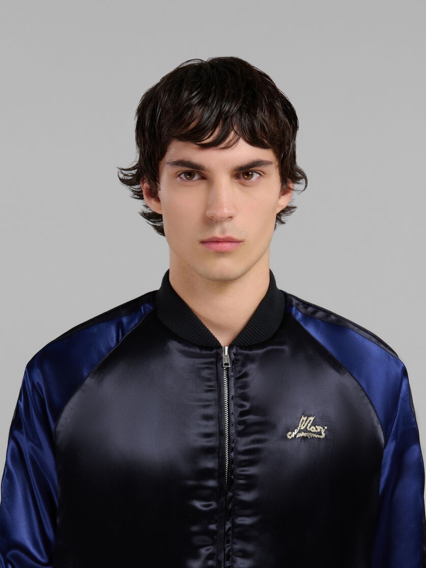 BLACK SATIN BOMBER WITH BEADED LOGOS - 4