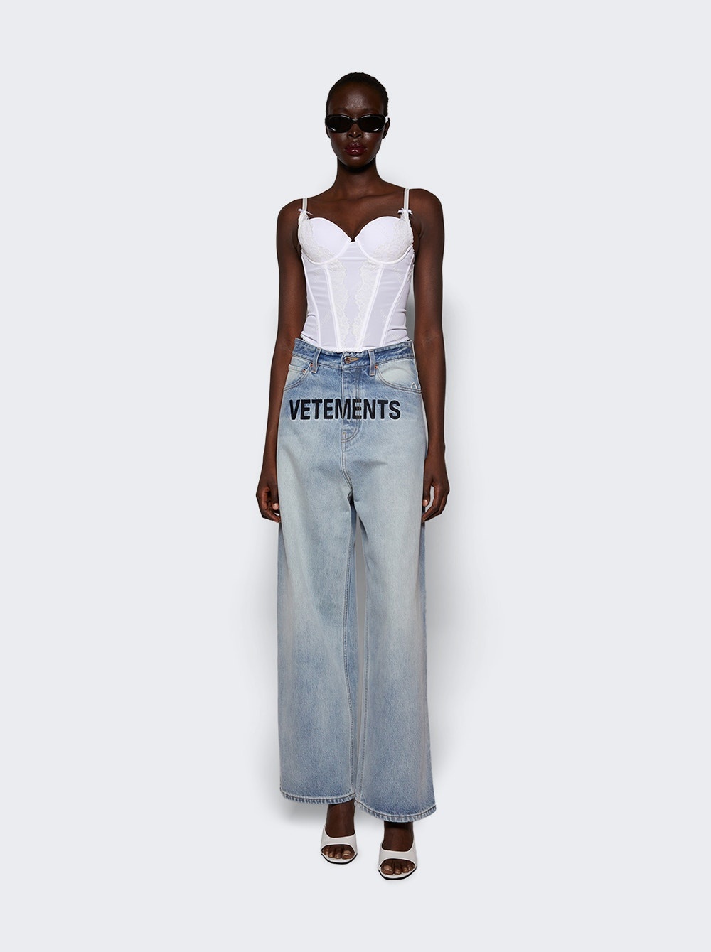 Embroidered Logo Baggy Jeans Light Blue - 2