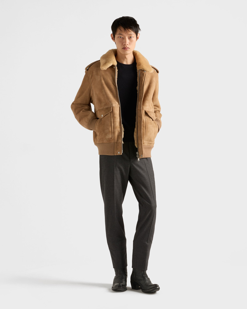 Prada Suede and shearling bomber jacket outlook
