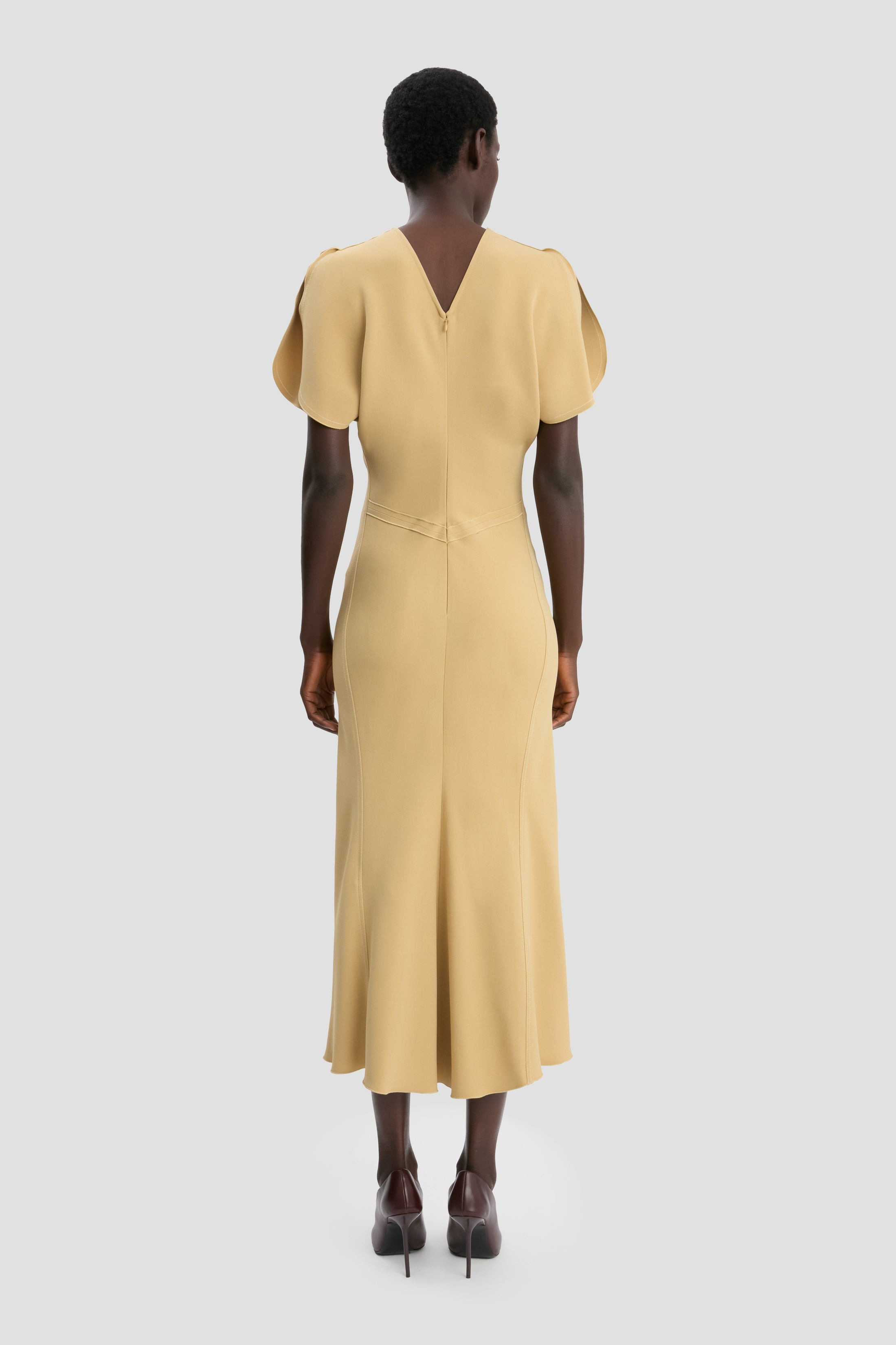 Gathered Waist Midi Dress In Honey - 5