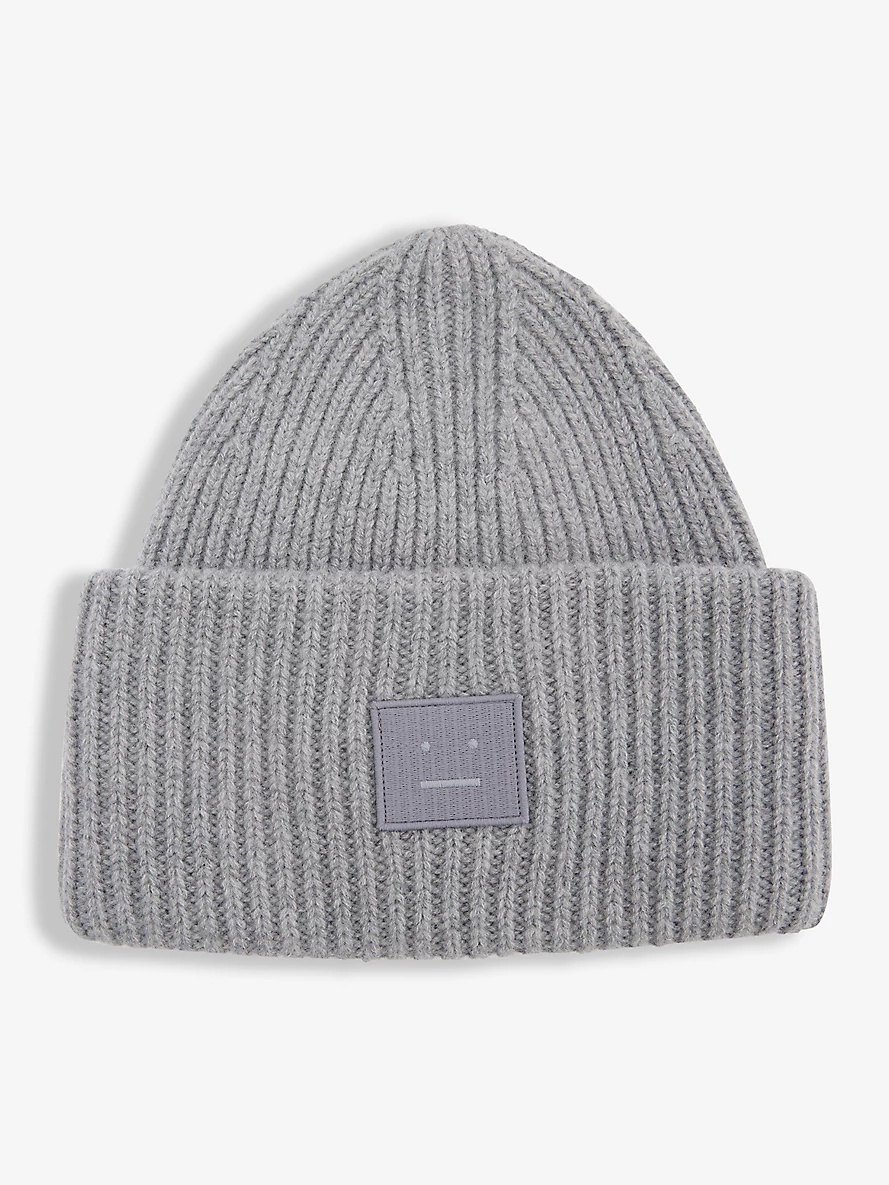 Face logo-patch wool beanie hat - 1