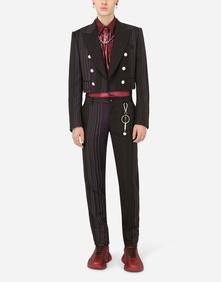 Laminated textured silk Gold-fit tuxedo shirt - 6