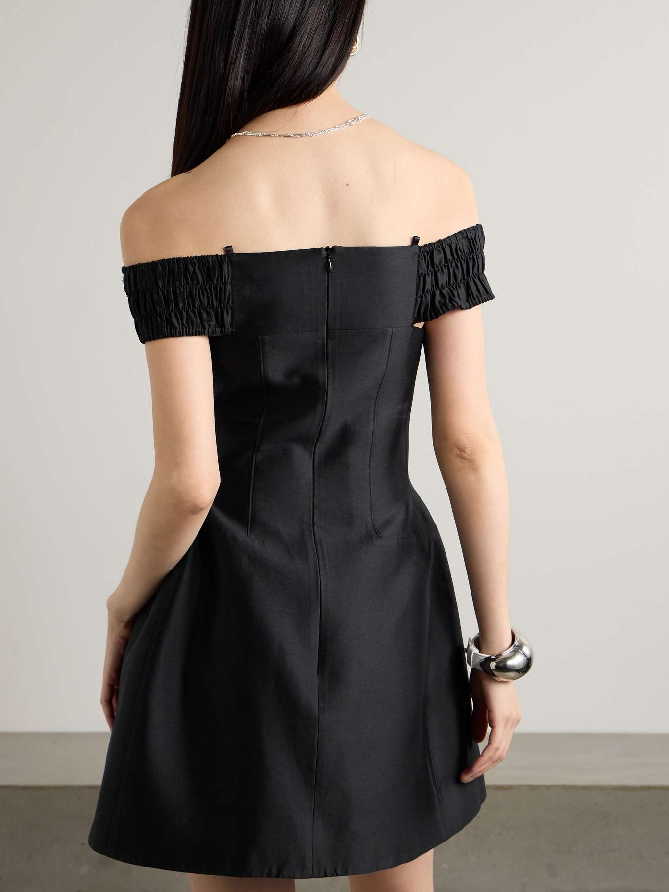 Bow-embellished cutout wool and silk-blend mini dress - 4