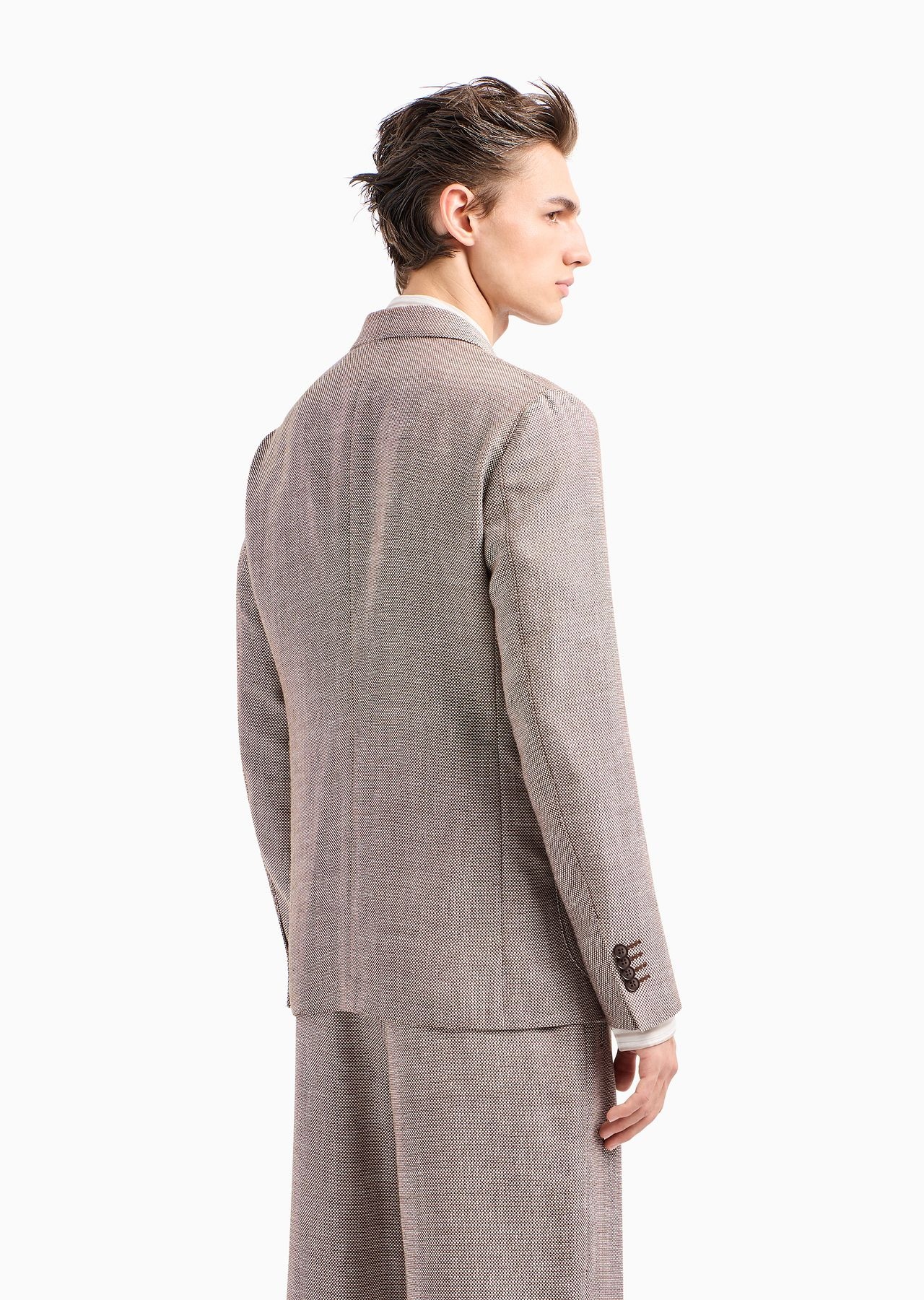Upton Line double-breasted jacket in wool, silk, linen and cashmere chequerboard jacquard - 3