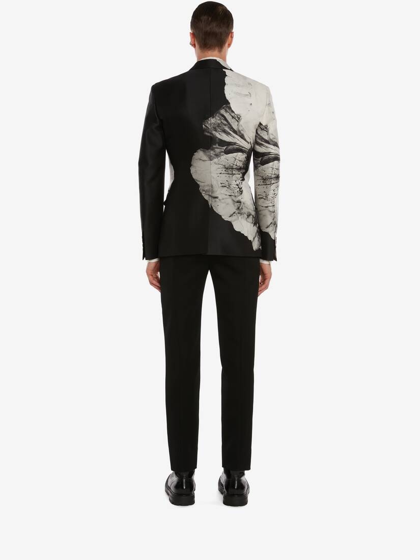 Flower Print Wool Silk Jacket in Black/white - 4