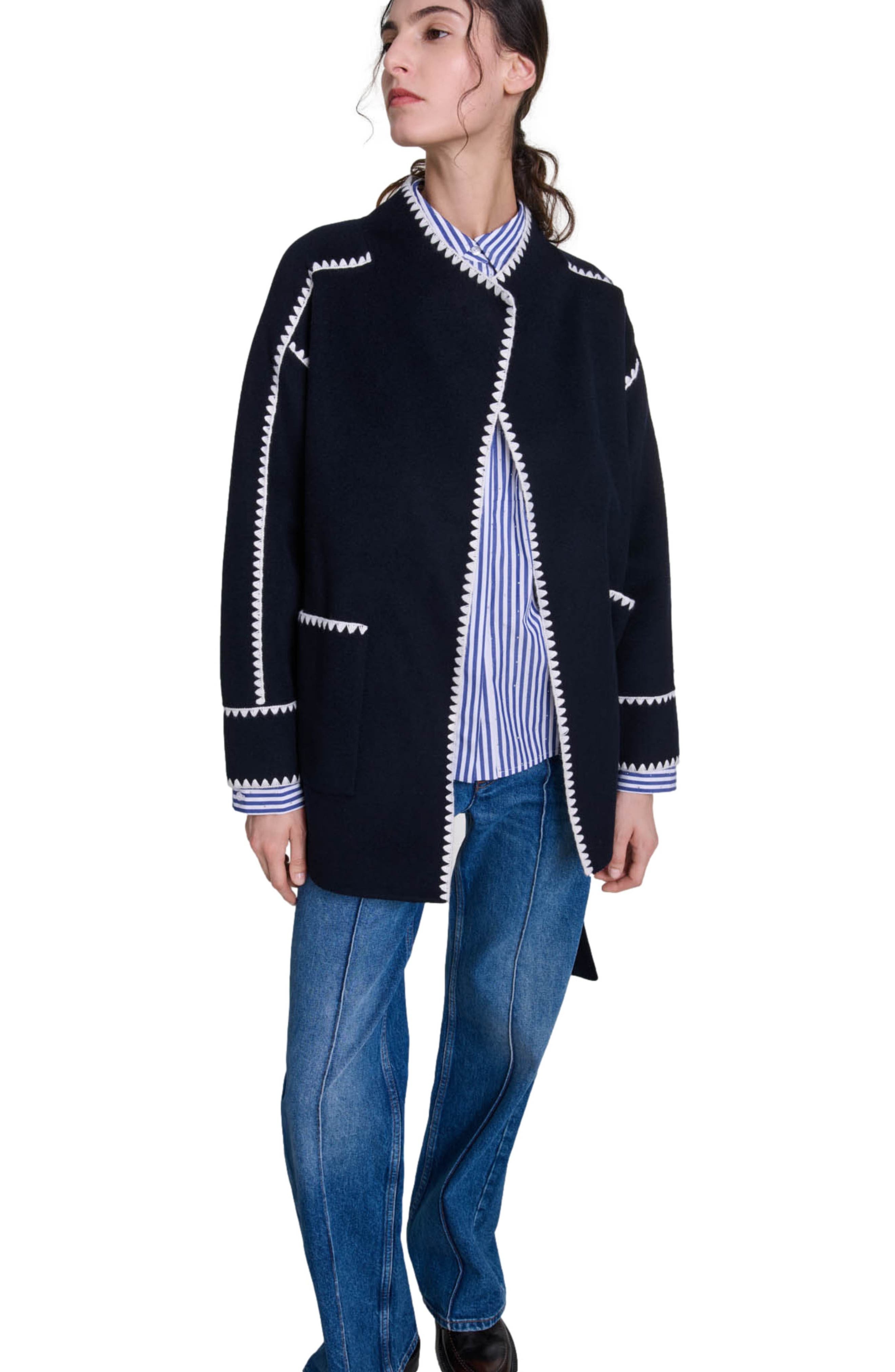 maje Double-faced coat in Navy/white at Nordstrom - 5