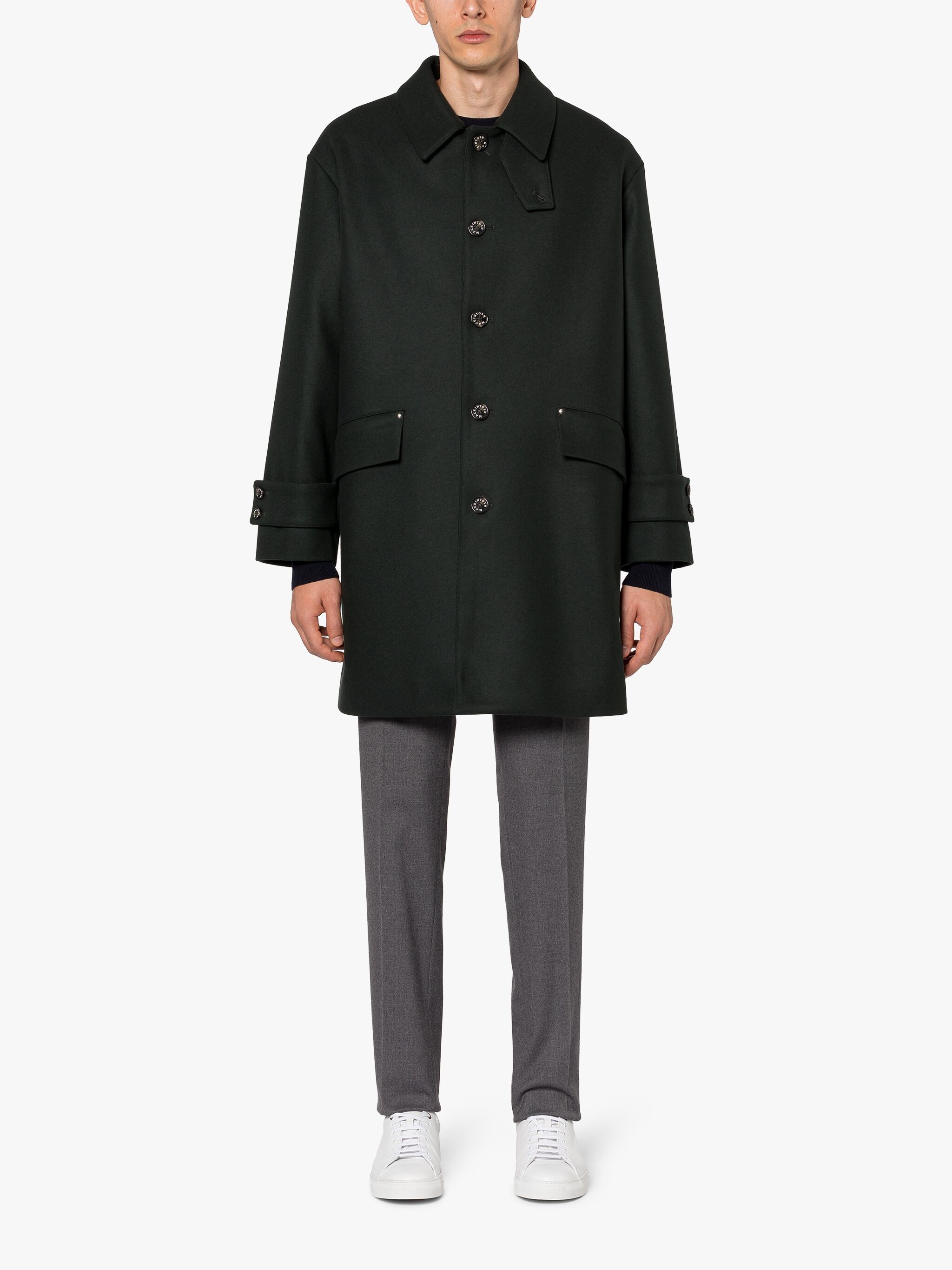 HUMBIE DARK GREEN WOOL OVERCOAT - 3