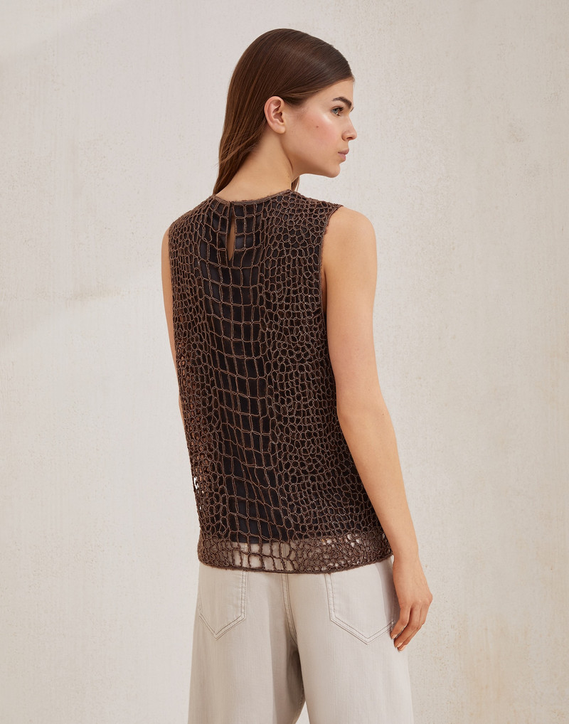 Brunello Cucinelli Mohair and wool precious croc embroidery top outlook