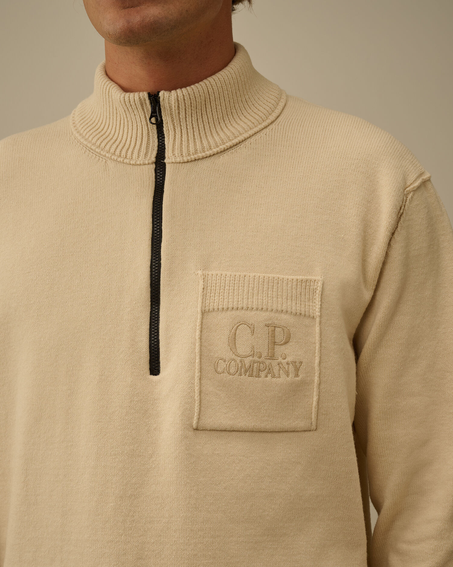 Soft Cotton Stretch Chest Pocket Half Zip Sweater - 5