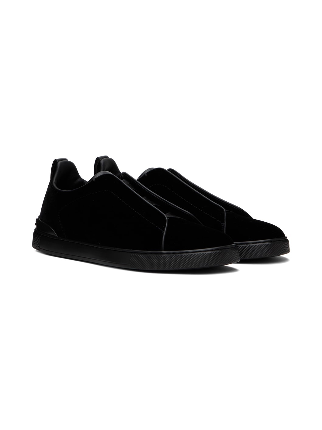 Black Velvet Triple Stitch Sneakers - 4