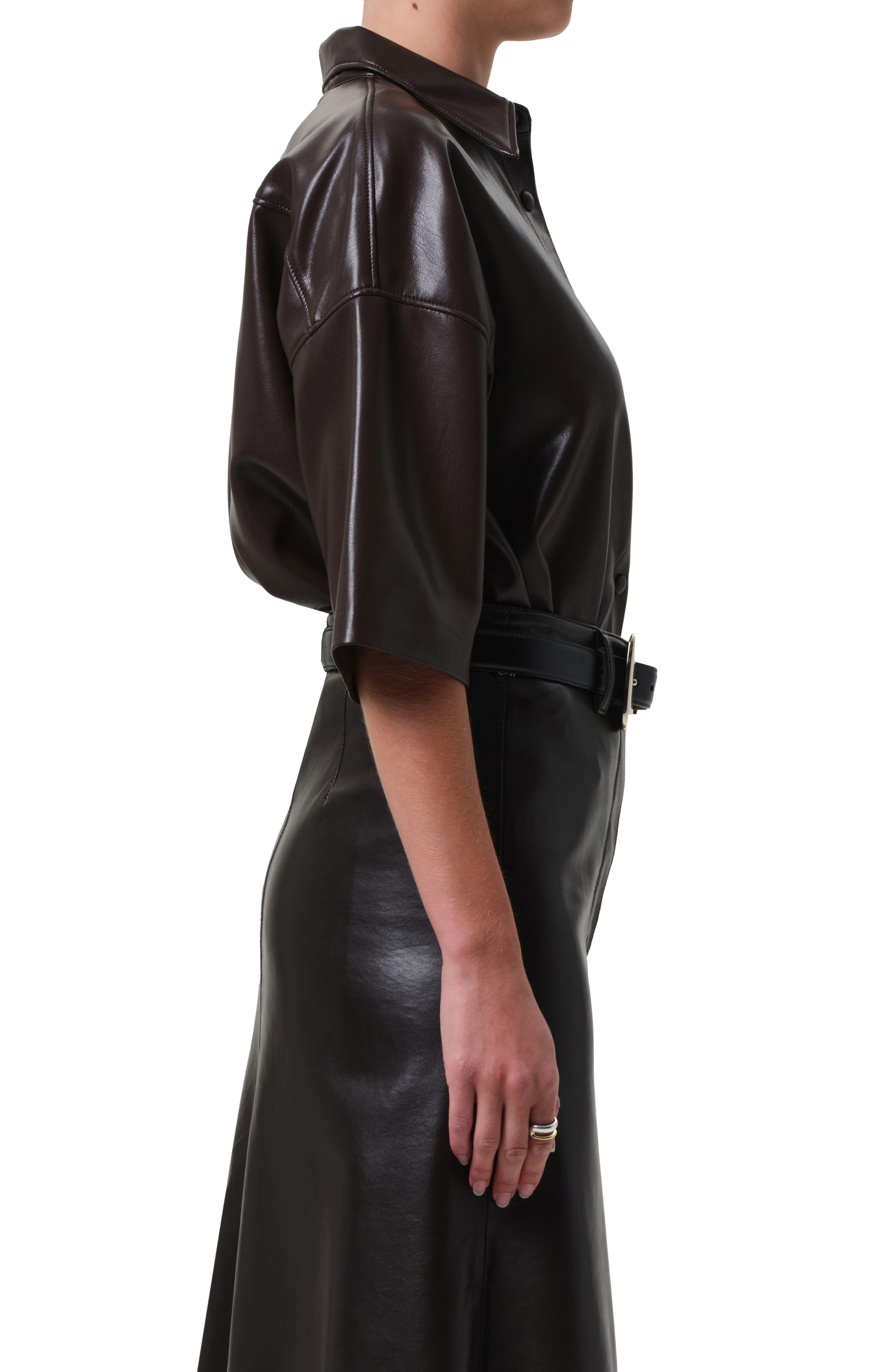 Citizens of Humanity Frances Cape Crop Faux Leather Shirt in Chocolate at Nordstrom - 3