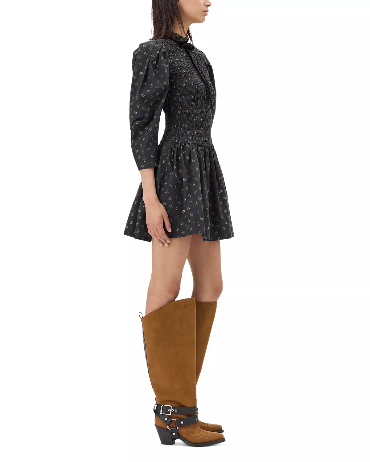 Printed Smocked Mini Dress - 4